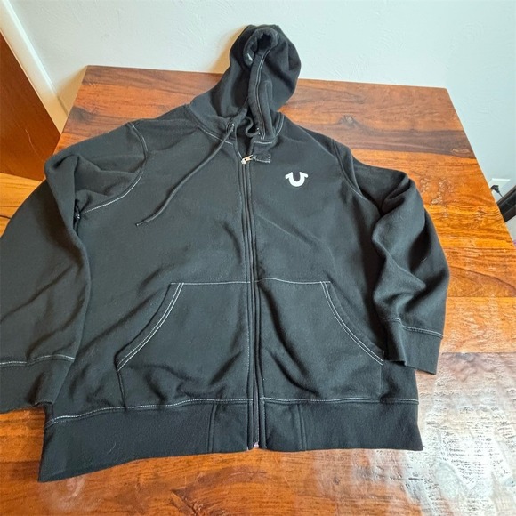 True Religion Other - True Religion Hoodie Mens XL Black Full Zip Buddha Logo Graphic Fleece